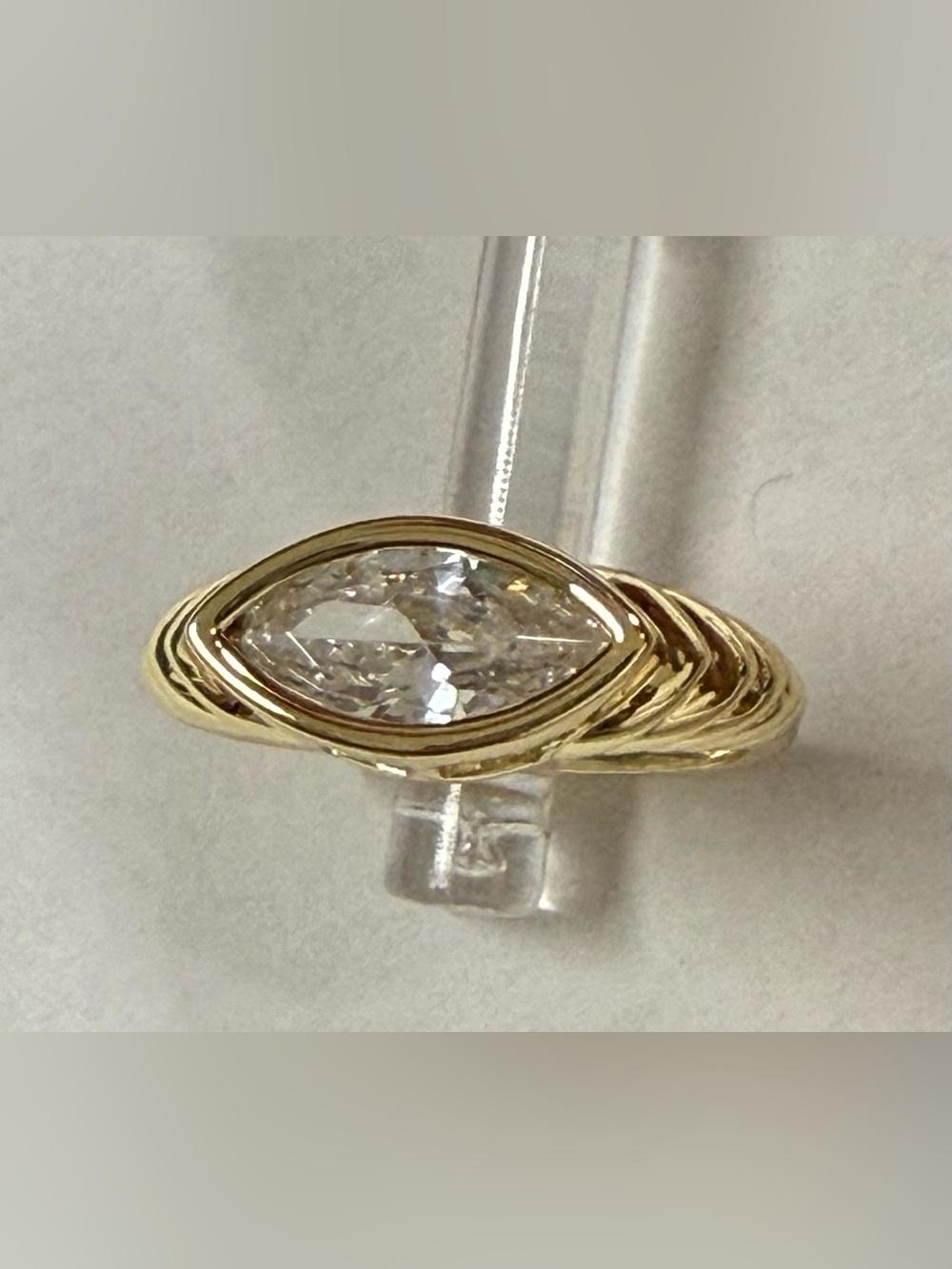 14k Gold Electroplated Marquise-Cut CZ Ring with Twisted Band - Womenās Ring